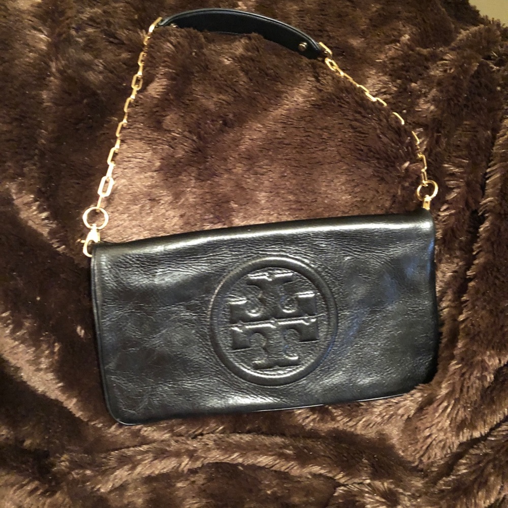 Tory Burch Bombé Reva Black Leather Purse/Clutch
